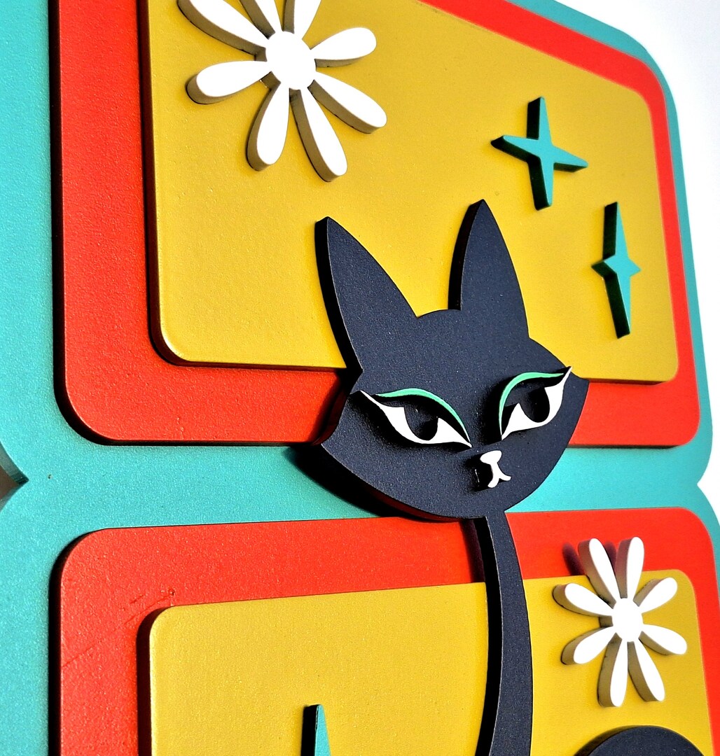Decorazone da parete senza cornce Gatto Metal Nero 36x51 cm | Cat Decorazone da parete senza cornce Gatto Metal Nero 36x51 cm | Cat